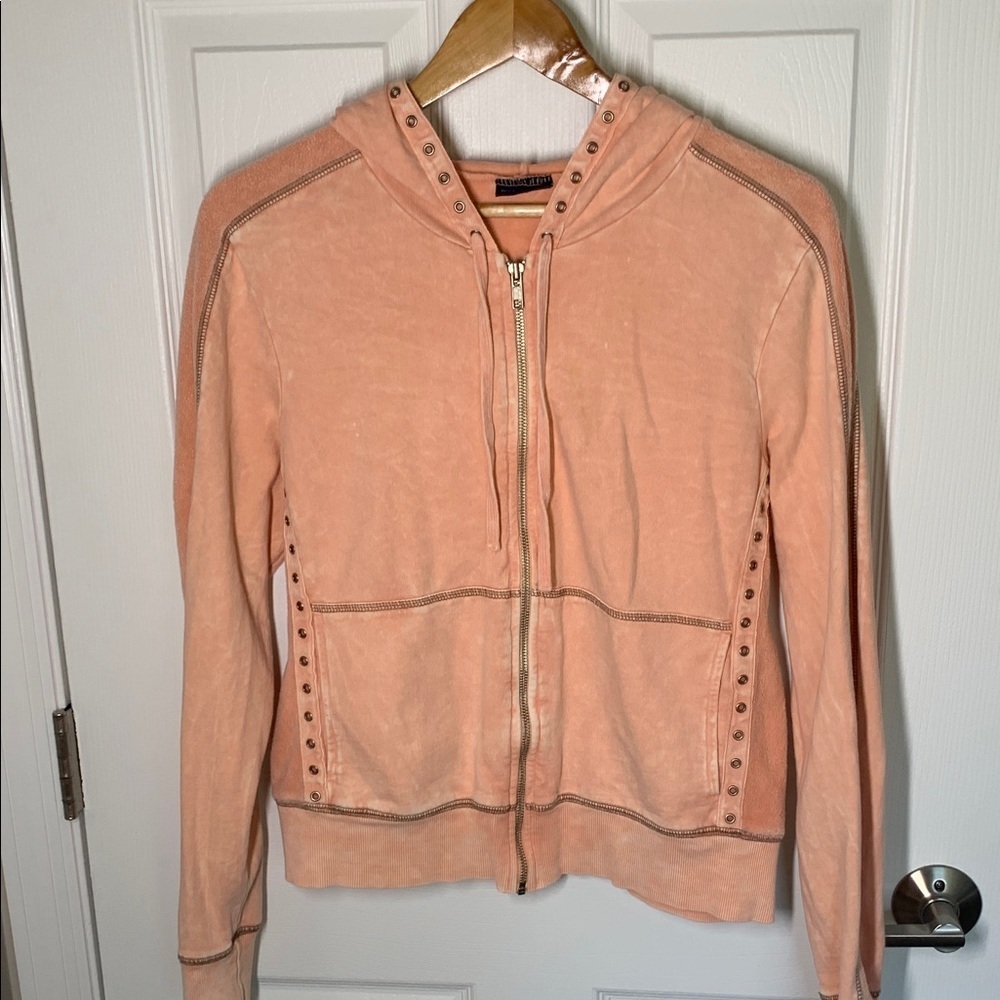 Boston Proper hooded sweatshirt with terry contrast fabric & rivets size medium